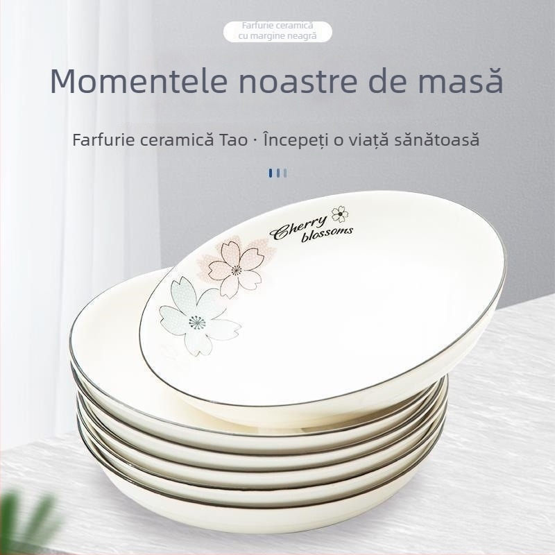 Set de farfurii din porțelan cu conținut de os, pentru uz casnic, farfurii rotunde adânci pentru servire