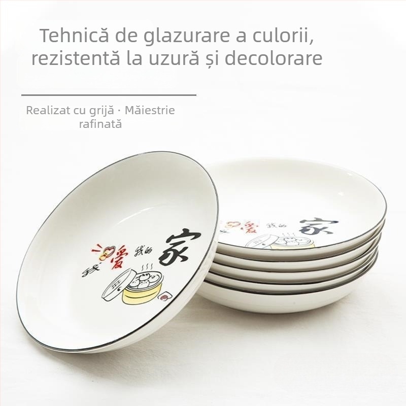 Set de farfurii din porțelan cu conținut de os, pentru uz casnic, farfurii rotunde adânci pentru servire