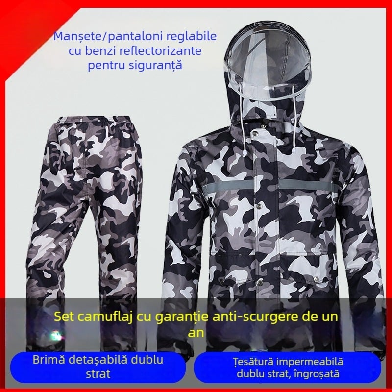 Set impermeabil pentru bărbați, geacă de ploaie și pantaloni, țesătură Oxford, gros, în două părți, cu elemente reflectorizante