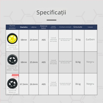 Anvelopă din cauciuc de 65 mm pentru mașină inteligentă de curse, cu inel interior, pentru robot DIY TT motor de reducere