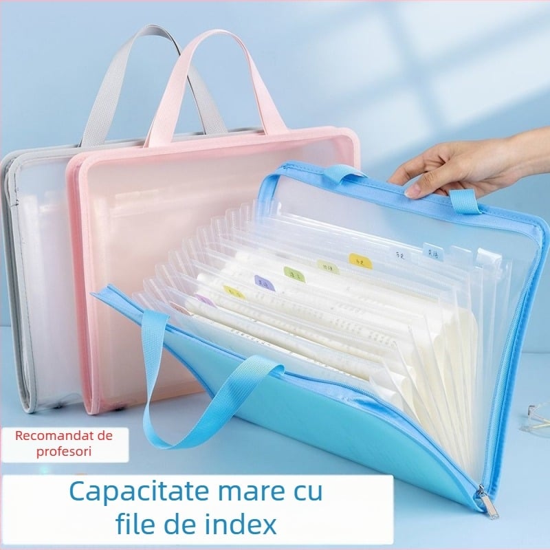 Geantă dosar A4 tip acordeon cu fermoar, organizator de documente, 13 compartimente, capacitate mare
