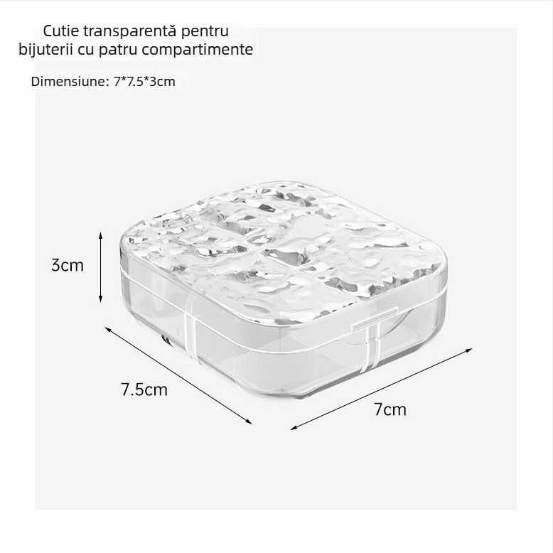 Cutie transparentă portabilă pentru bijuterii cu divizoare pentru cercei, inele și lanțuri