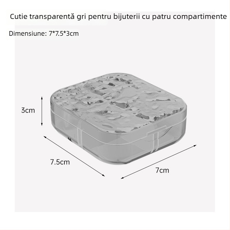 Cutie transparentă portabilă pentru bijuterii cu divizoare pentru cercei, inele și lanțuri