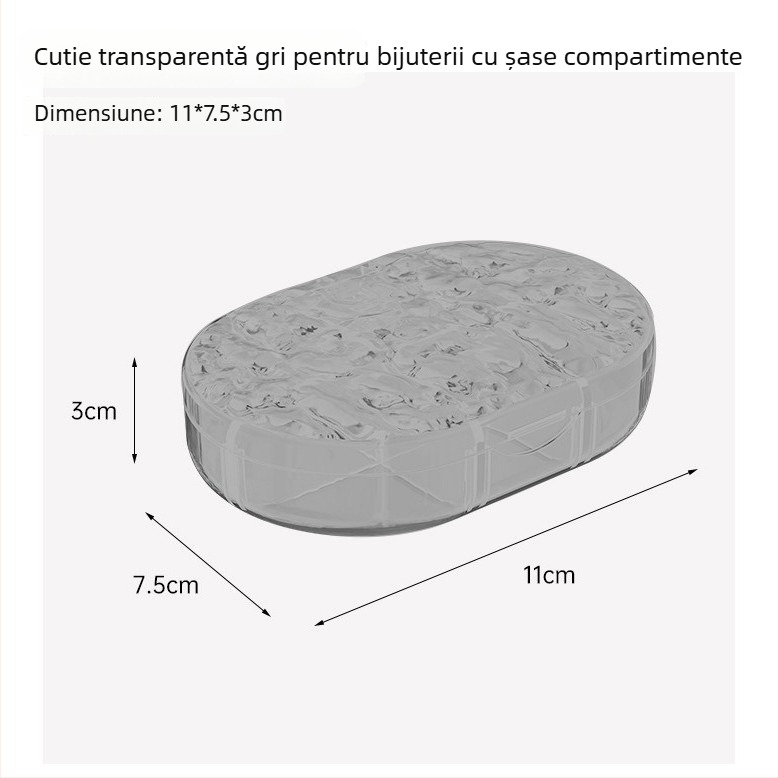 Cutie transparentă portabilă pentru bijuterii cu divizoare pentru cercei, inele și lanțuri
