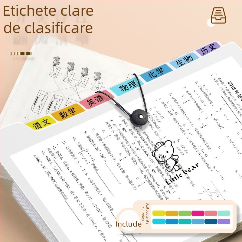 A4 dosar cu mai multe compartimente pentru elevi, cu buzunare transparente pentru teste, organizator tip acordeon