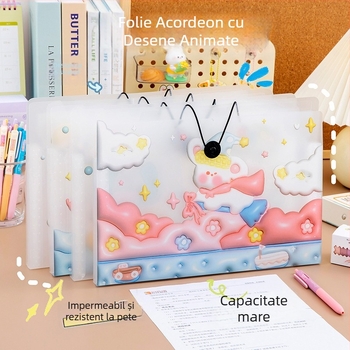 Geantă organizatoare pentru fișe de test cu design desen animat, capacitate mare, dosar accordion portabil pentru birou, cu multiple compartimente
