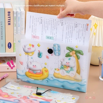 Geantă organizatoare pentru fișe de test cu design desen animat, capacitate mare, dosar accordion portabil pentru birou, cu multiple compartimente