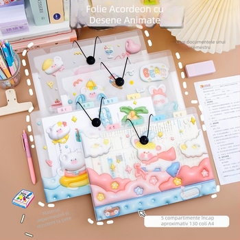 Geantă organizatoare pentru fișe de test cu design desen animat, capacitate mare, dosar accordion portabil pentru birou, cu multiple compartimente