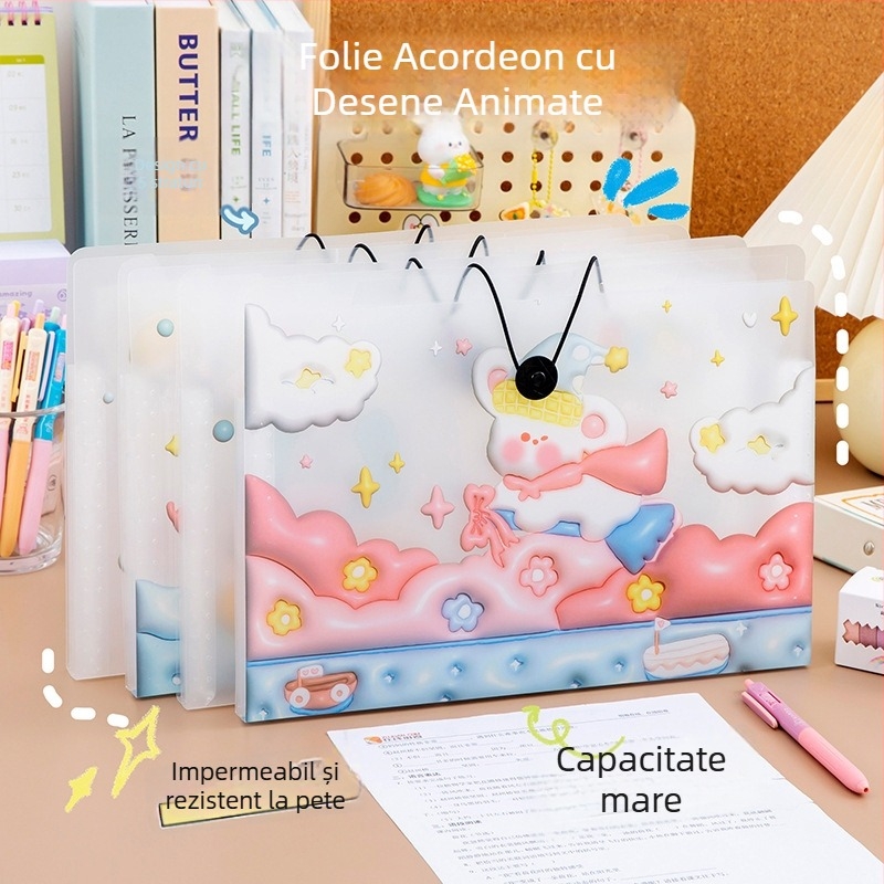 Geantă organizatoare pentru fișe de test cu design desen animat, capacitate mare, dosar accordion portabil pentru birou, cu multiple compartimente