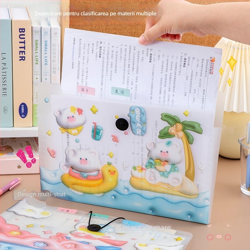 Geantă organizatoare pentru fișe de test cu design desen animat, capacitate mare, dosar accordion portabil pentru birou, cu multiple compartimente