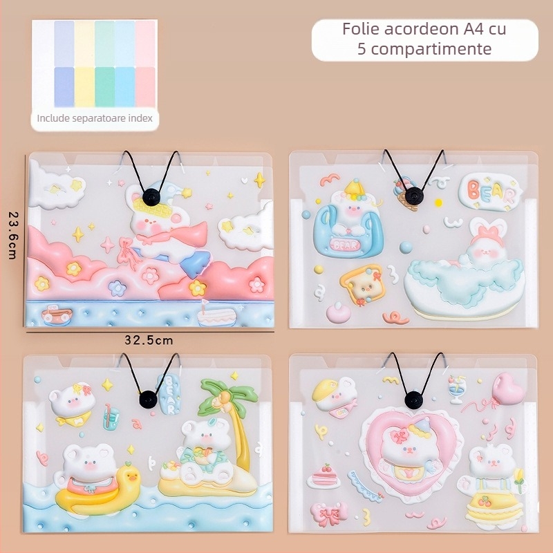 Geantă organizatoare pentru fișe de test cu design desen animat, capacitate mare, dosar accordion portabil pentru birou, cu multiple compartimente