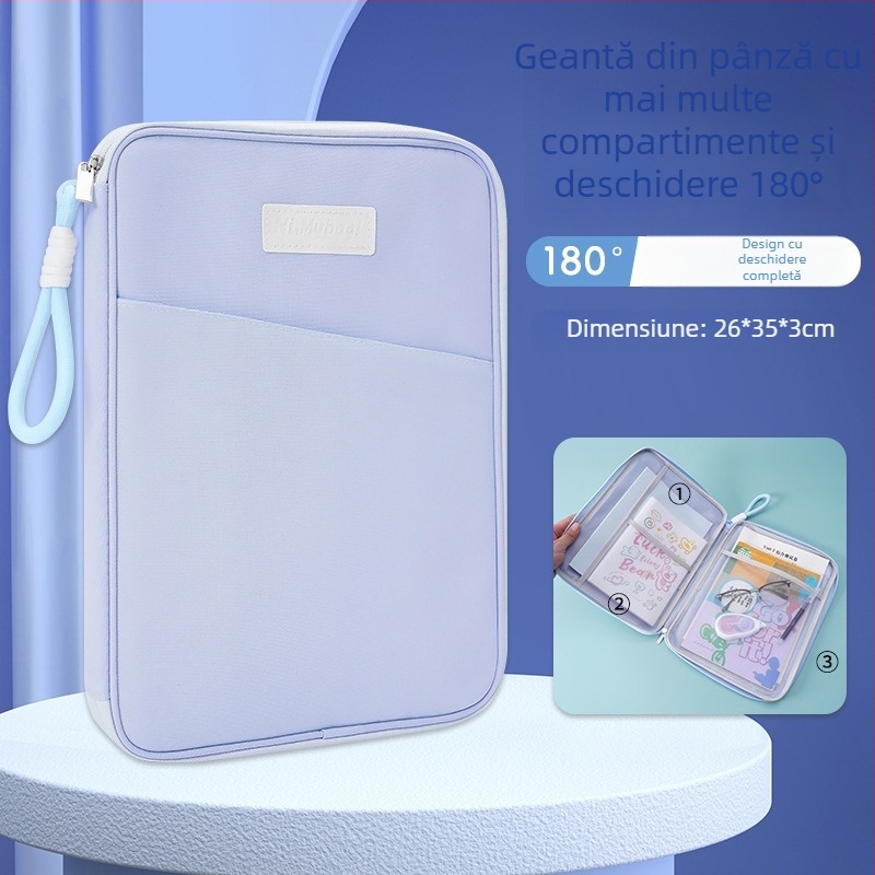Geantă din pânză Morandi cu deschidere completă, capacitate mare, compartimente în mai multe straturi în stil acordeon, geantă de documente cu mâner prelungit și fermoar îngroșat