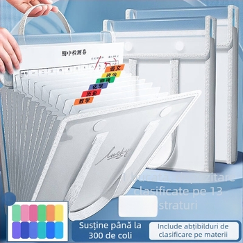 Dosar acordeon vertical cu 13 compartimente, capacitate mare pentru documente A4 și foi de examen