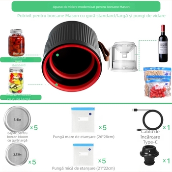 Sealer vacuum pentru borcane Mason, all-in-one, alimentare USB, sigilare pentru conservarea alimentelor