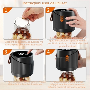 Sealer vacuum pentru borcane Mason, all-in-one, alimentare USB, sigilare pentru conservarea alimentelor