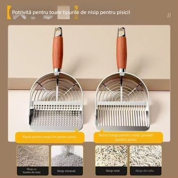 Lopată mare pentru nisip de pisici cu pori fini, pentru nisip tofu amestecat, din oțel inoxidabil și oțel carbon