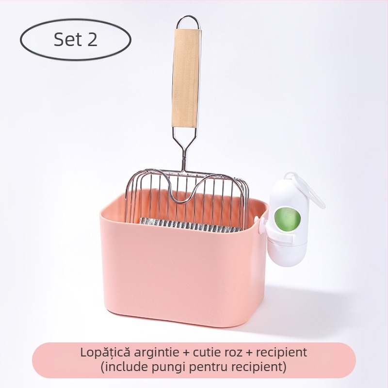 Set metalic de linguri pentru nisip de pisică, cu găuri fine