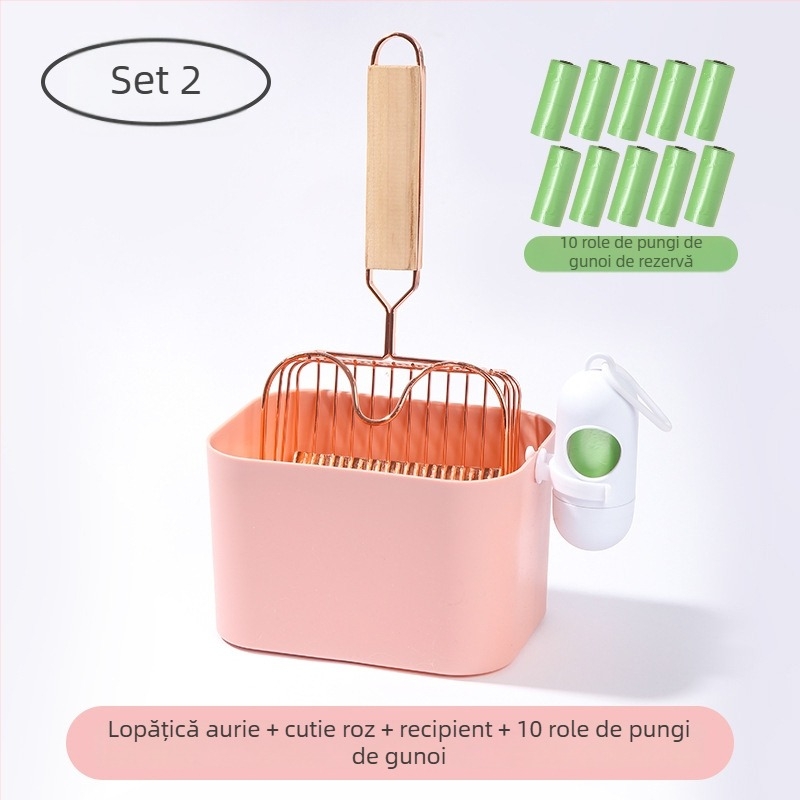 Set metalic de linguri pentru nisip de pisică, cu găuri fine