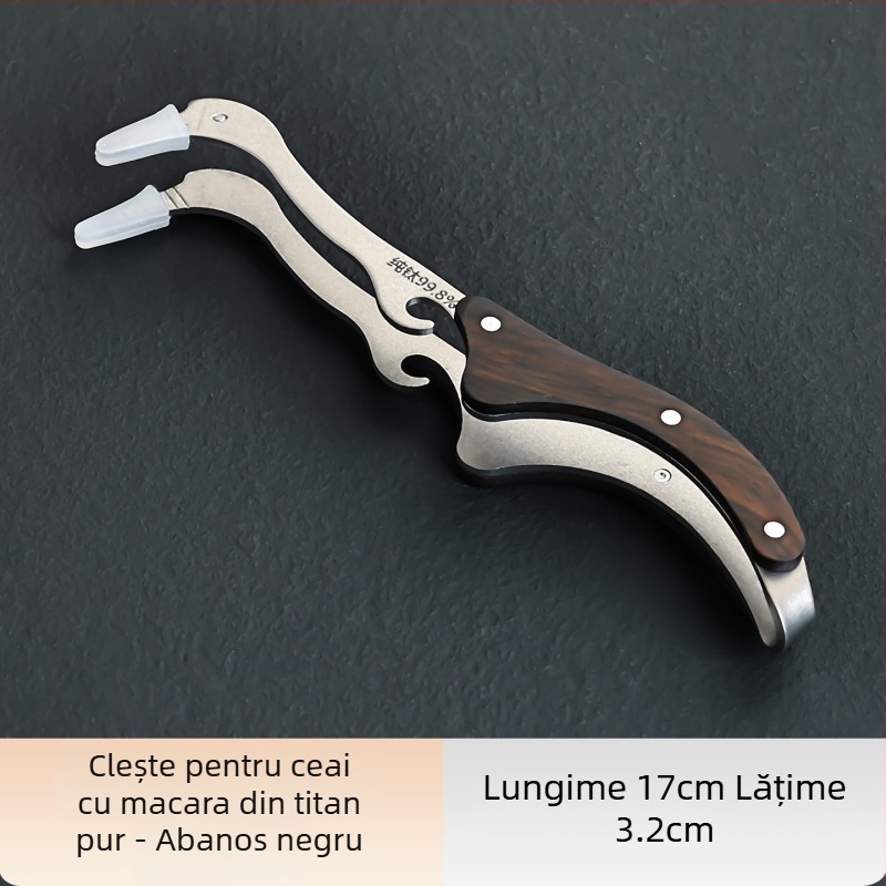 Clește pentru ceai din titan pur și clește pentru ceai, cu motiv crane, clip antiaderent pentru căni, accesorii ceremonie ceaiului