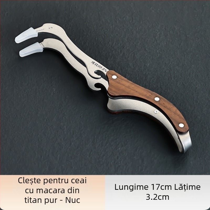 Clește pentru ceai din titan pur și clește pentru ceai, cu motiv crane, clip antiaderent pentru căni, accesorii ceremonie ceaiului