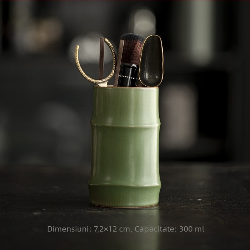 Set Gongfu pentru ceremonia ceaiului din lemn de abanos șase domni cu clește pentru ceai linguriță de ceai stilou pentru ceai cuțit pentru ceai și recipient ceramic pentru ceai