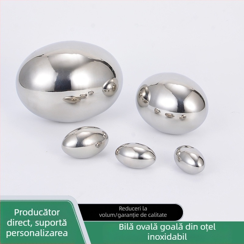 Minge ovală din oțel inoxidabil, goală, în formă de ou, lustruită la oglindă, minge metalică premium pentru balustrade