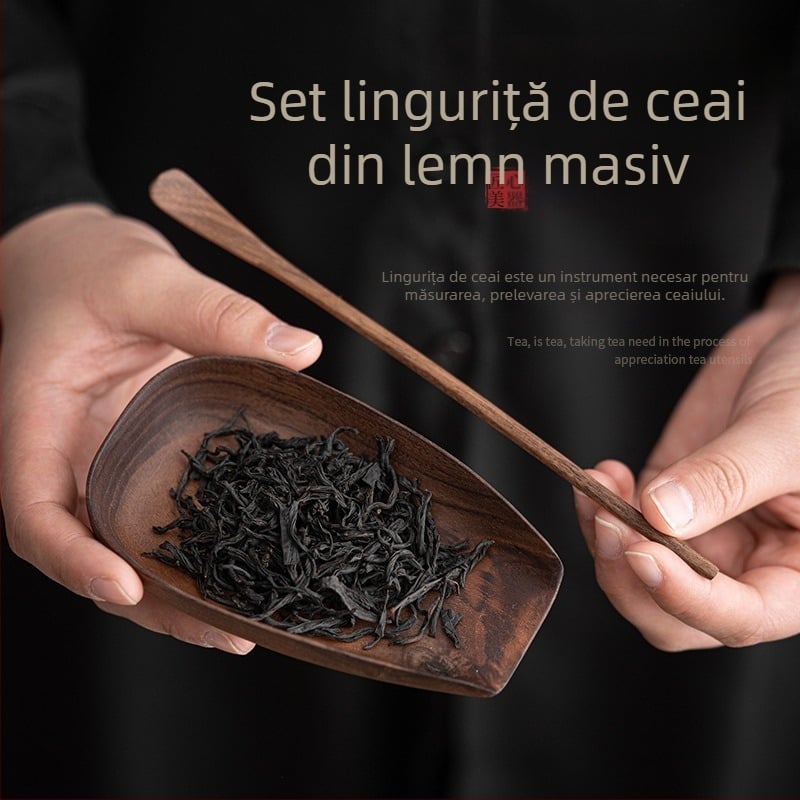 Lingură de ceai din lemn masiv, ac de ceai și clești pentru ceai, set de ceremonie a ceaiului din patru piese, set Kung Fu de ceai, set de accesorii pentru șase domni