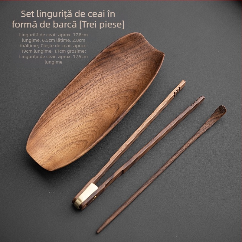 Lingură de ceai din lemn masiv, ac de ceai și clești pentru ceai, set de ceremonie a ceaiului din patru piese, set Kung Fu de ceai, set de accesorii pentru șase domni
