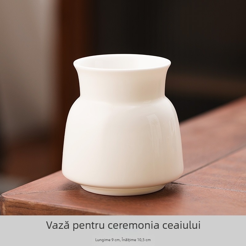 Set de ceremonie a ceaiului cu șase domni din porțelan alb, cu lemn de santal negru: linguriță de ceai, clips de ceai și ac de ceai