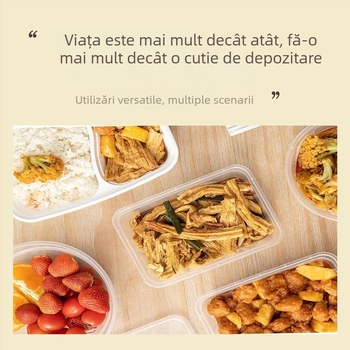 Cutie de prânz de unică folosință cu capac, recipient transparent din plastic alimentar pentru take-away, cu bol rotund îngroșat și compartiment dreptunghiular