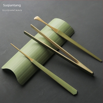 Sui Qiantang bambus japonez handmade – accesorii pentru ceremonia ceaiului, Şase Domni: clips de ceai, ac de ceai, lingură de ceai, suport lotus