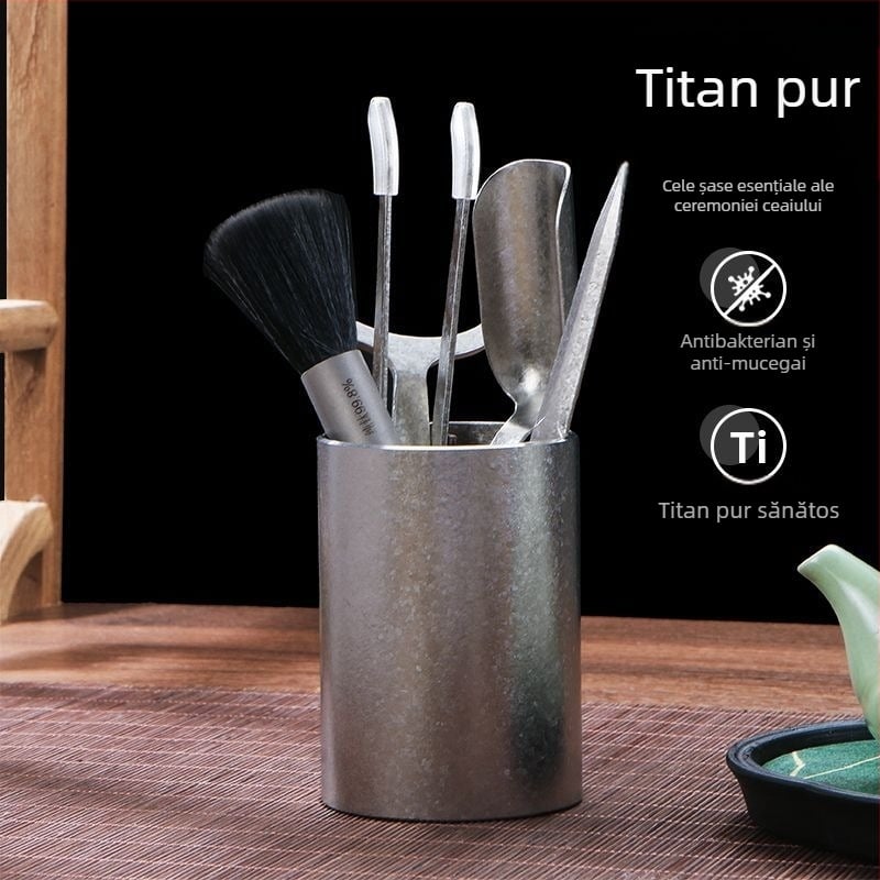 Set pentru ceremonia ceaiului din titan pur, cu șase accesorii – unelte premium pentru ceai, clips pentru ceai și cuțit pentru ceai