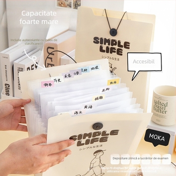 Fișier accordion vertical minimalist pentru documente A4, cu mai multe compartimente pentru studenți