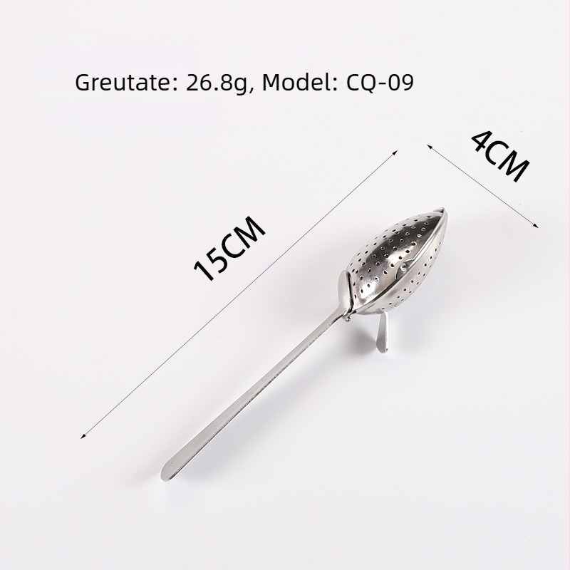 Filtru de ceai din oțel inoxidabil 304, formă ou, mâner drept, separator pătrat pentru ceai și filtru pentru sediment