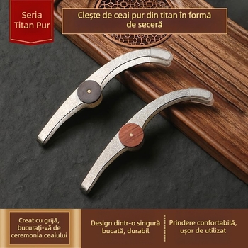 Clește de ceai din titan pur, accesorii pentru set Gong Fu cu lemn masiv — clește pentru frunze de ceai, clește pentru cești, pensete