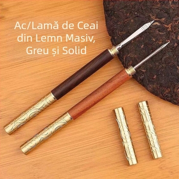 Set Pu-Erh ceai cuțit și ac, inel din alamă, unealtă dublă din alamă, con de ceai din ebony și rosewood, accesorii dual-use pentru deschiderea ceaiurilor presate și blocurilor de ceai