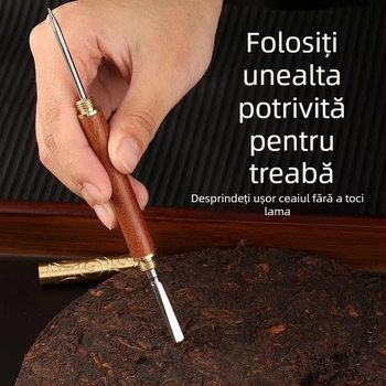 Set Pu-Erh ceai cuțit și ac, inel din alamă, unealtă dublă din alamă, con de ceai din ebony și rosewood, accesorii dual-use pentru deschiderea ceaiurilor presate și blocurilor de ceai