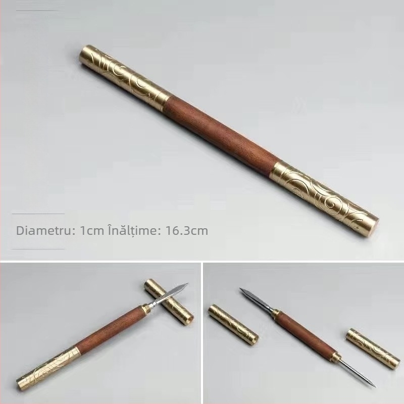 Set Pu-Erh ceai cuțit și ac, inel din alamă, unealtă dublă din alamă, con de ceai din ebony și rosewood, accesorii dual-use pentru deschiderea ceaiurilor presate și blocurilor de ceai