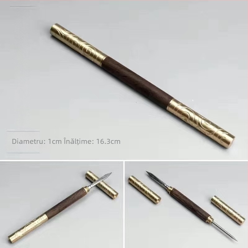 Set Pu-Erh ceai cuțit și ac, inel din alamă, unealtă dublă din alamă, con de ceai din ebony și rosewood, accesorii dual-use pentru deschiderea ceaiurilor presate și blocurilor de ceai