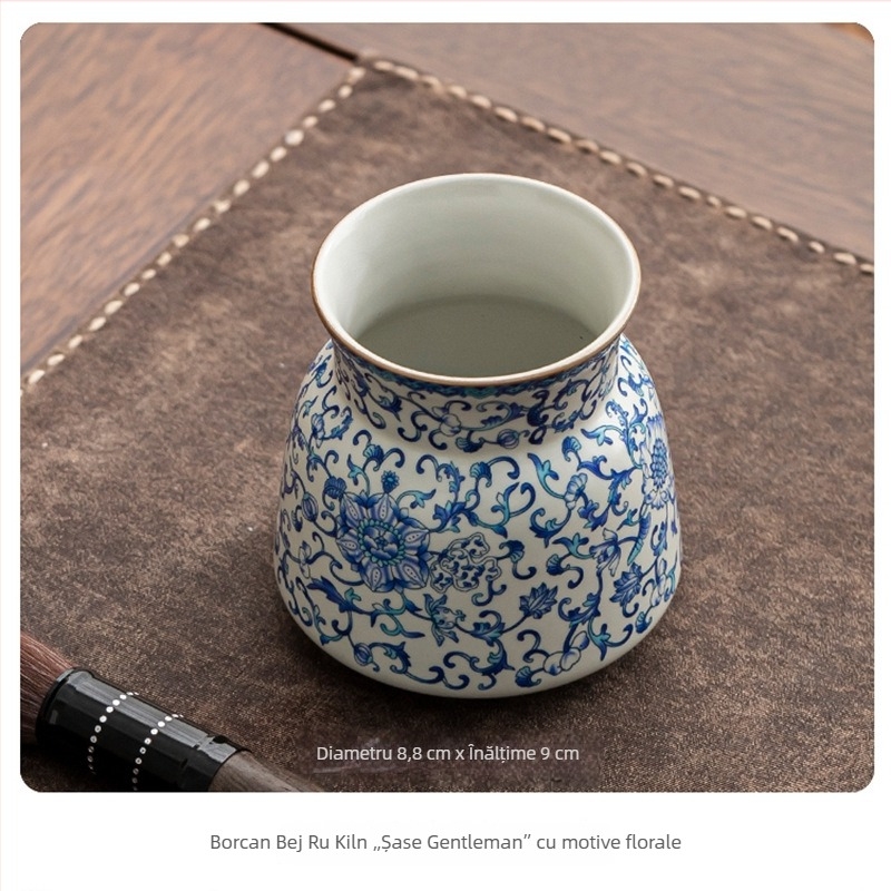 Set ceramic pentru ceremonia ceaiului cu lotus și cei Șase Domni: suport pentru stilou, ceainic, stilou de ceai, linguriță de ceai, clips pentru ceai, cuțit de ceai, tavă pentru ceai