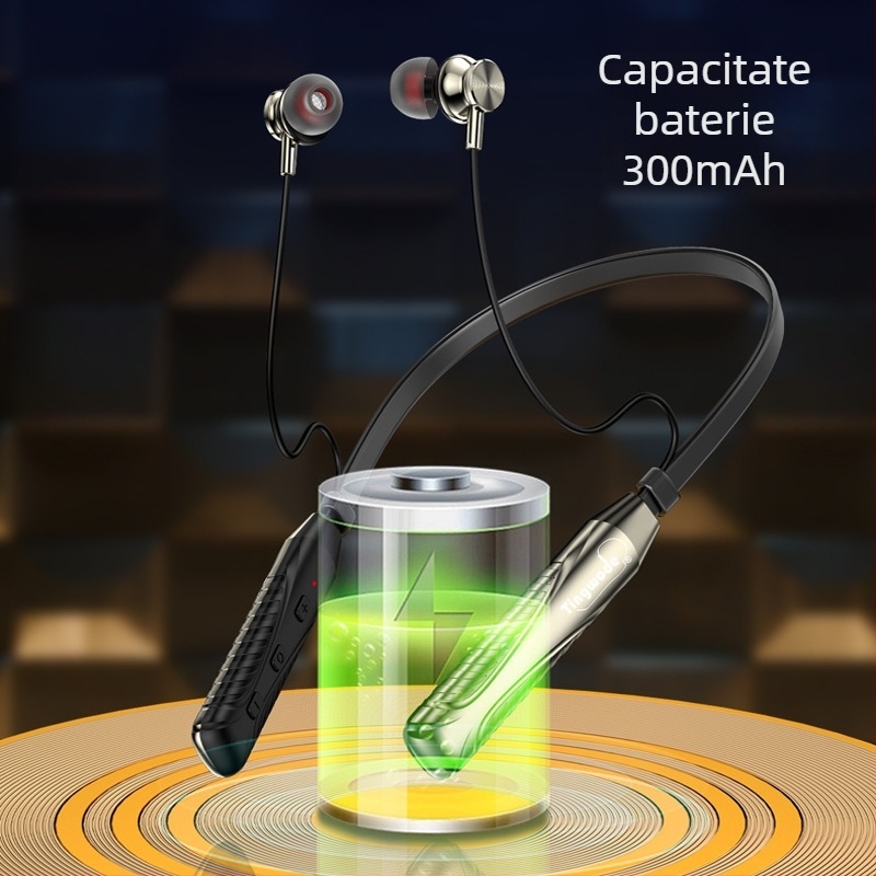 Căști Bluetooth cu bandă pentru gât, afișaj digital al bateriei, autonomie lungă, sunet stereo de înaltă calitate, design sport