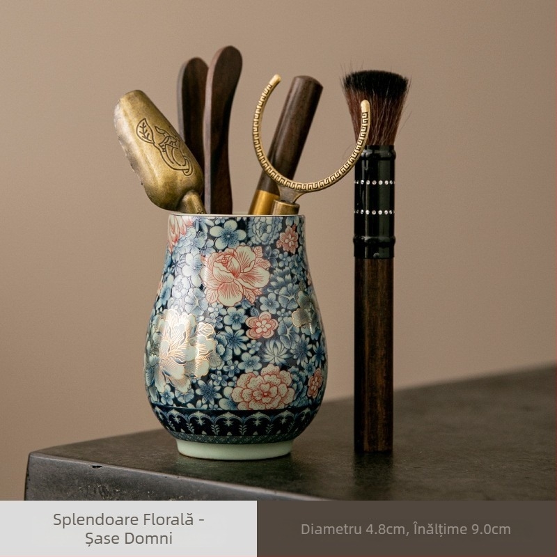 Set ceramic pentru ceremonia ceaiului cu instrumente: cuțit de ceai, clemă, perie și lingură