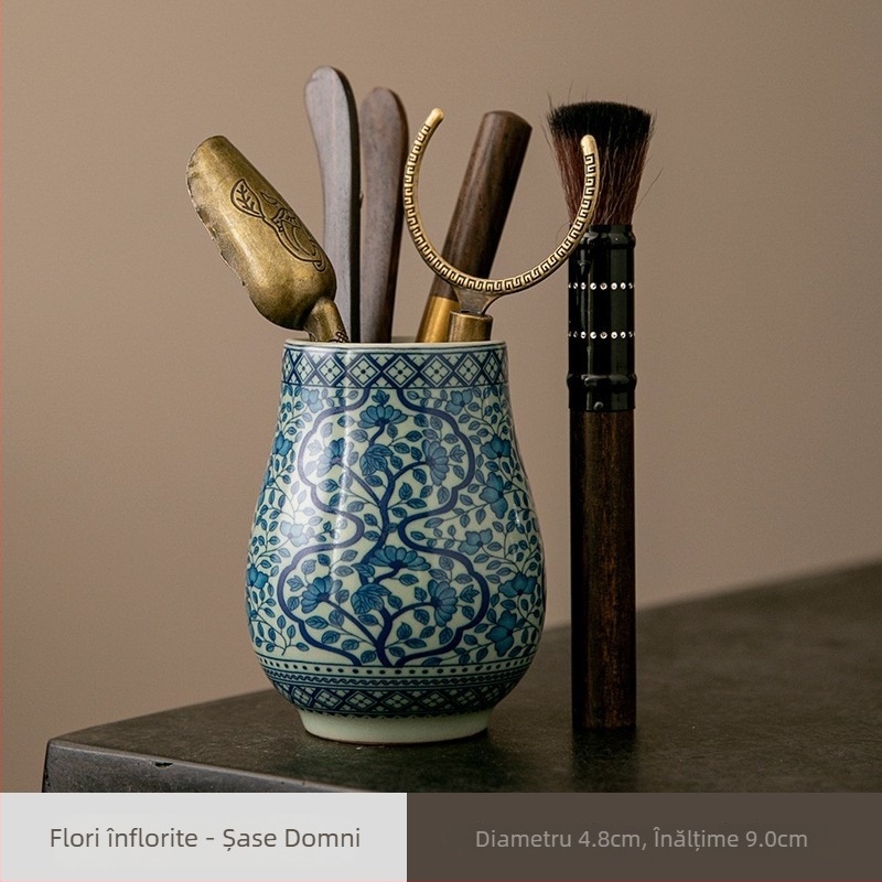 Set ceramic pentru ceremonia ceaiului cu instrumente: cuțit de ceai, clemă, perie și lingură