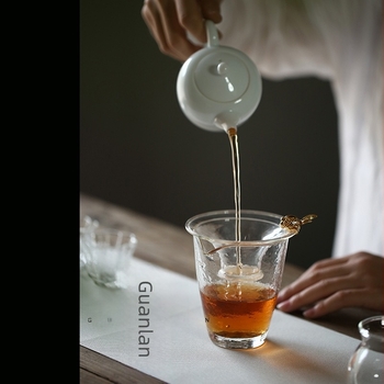 Filtru universal din sticlă rezistentă la temperaturi, strecurător de ceai din oțel transparent, accesorii creative pentru set de ceai, filtru mare pentru frunze de ceai