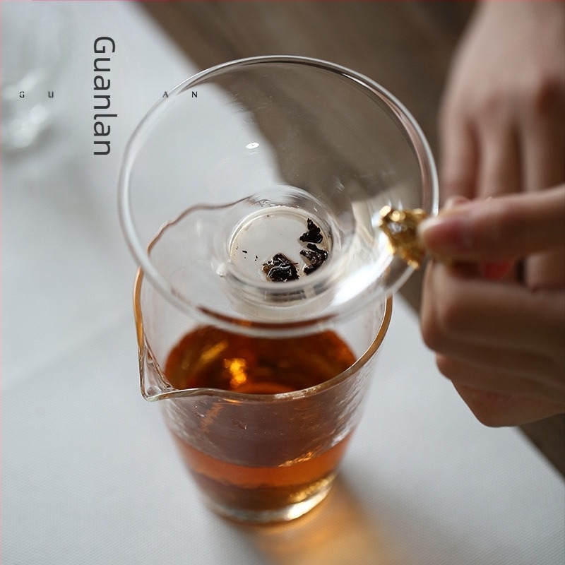 Filtru universal din sticlă rezistentă la temperaturi, strecurător de ceai din oțel transparent, accesorii creative pentru set de ceai, filtru mare pentru frunze de ceai