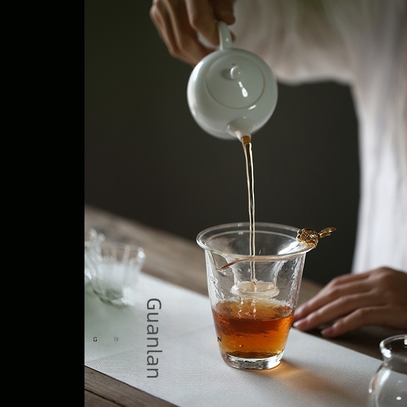 Filtru universal din sticlă rezistentă la temperaturi, strecurător de ceai din oțel transparent, accesorii creative pentru set de ceai, filtru mare pentru frunze de ceai
