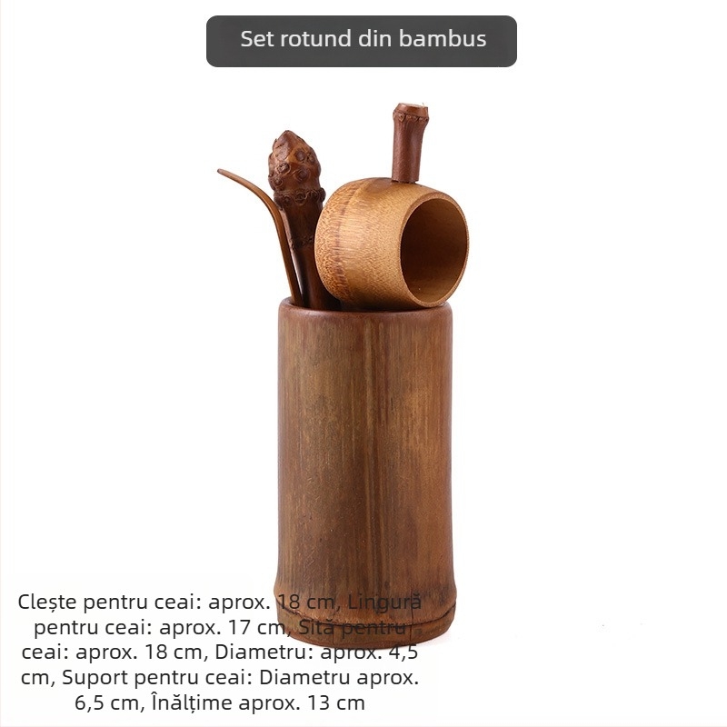 Xiangfei suport din bambus pentru ceai și set de ceremonie a ceaiului, suport pentru pixuri din bambus gravat, stil chinezesc pătrat, accesorii pentru ceai
