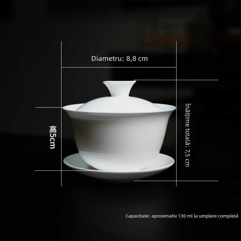 Gaiwan din porțelan cu oase, corp subțire, set Gongfu Chaozhou, bol alb pentru ceai și ceașcă, cadou premium, gaiwan cu capac în trei părți