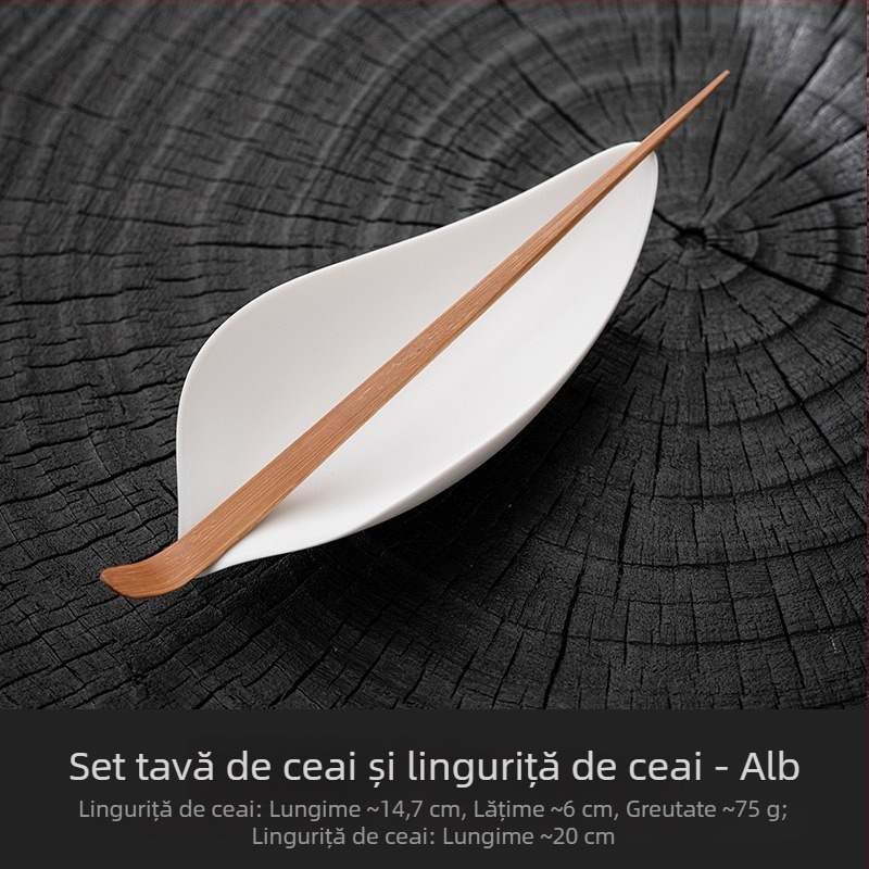 Accesorii ceremoni de ceai din ceramică: lingură de ceai, lingură cu design lotus, separator de ceai și ustensile de degustare