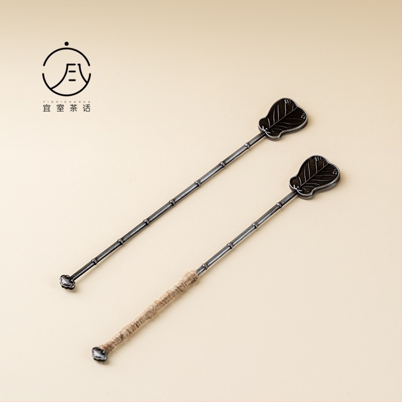 Accesorii pentru ceremonia ceaiului, în formă de evantai de banană, incluzând linguriță, spatulă și lingură de ceai